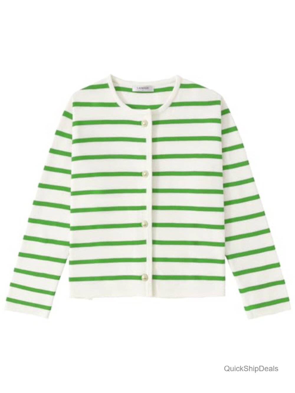 Women's Striped Cardigan Sweater Long Sleeve Button Down Crewneck Knit